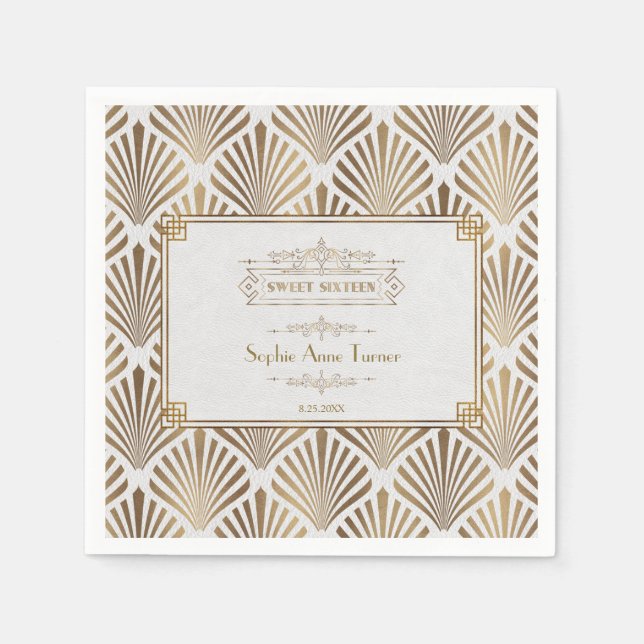 Art Deco White Gatsby 1920s Sweet Sixteen Napkins (Front)