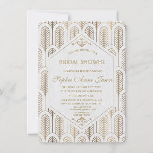 Art Deco White Gold Bridal Shower Invitation