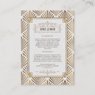 Art Deco White Gold Gatsby 1920s Wedding Details Enclosure Card