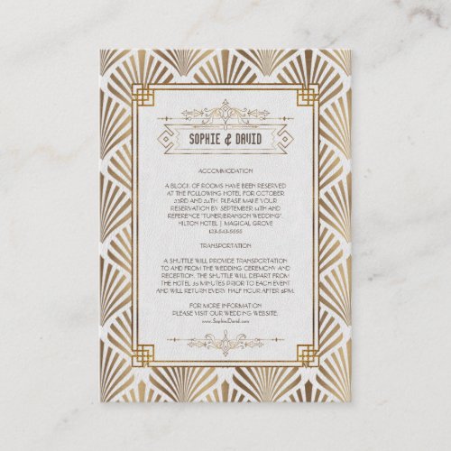 Art Deco White Gold Gatsby 1920s Wedding Details Enclosure Card