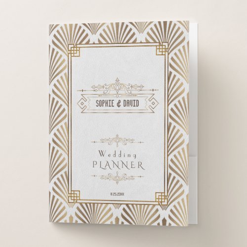 Art Deco White Gold Gatsby 1920s Wedding Planner Pocket Folder