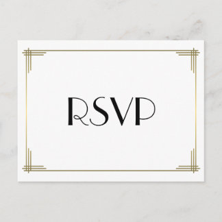 Art Deco White Great Gatsby Wedding RSVP Postcards