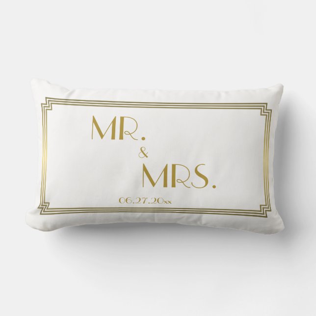 Art Deco White Lumbar Wedding Pillows (Front)