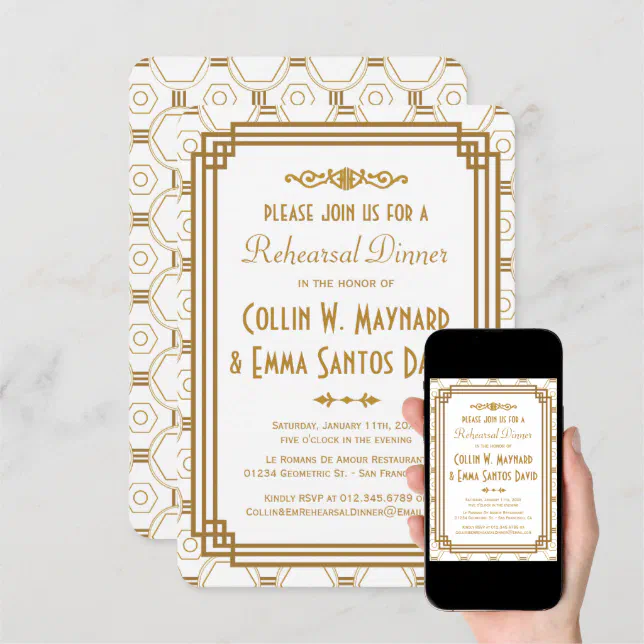 Art Deco White Rehearsal Dinner Invitations Zazzle