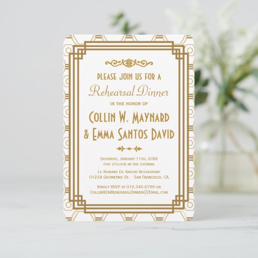 Art Deco White Rehearsal Dinner Invitations Zazzle