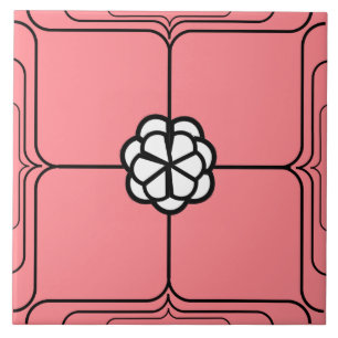 Art Deco White Rose on Pink Ceramic Tile