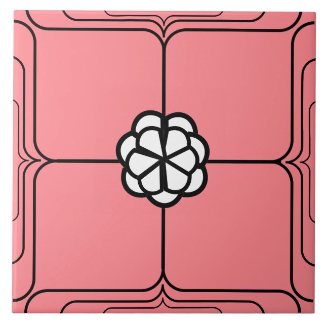 Art Deco White Rose on Pink Ceramic Tile (Front)