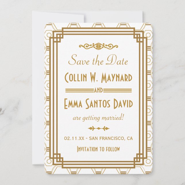 Art Deco White Save The Dates Save The Date (Front)