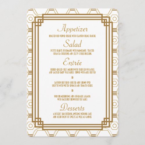 Art Deco White Wedding Menu Cards