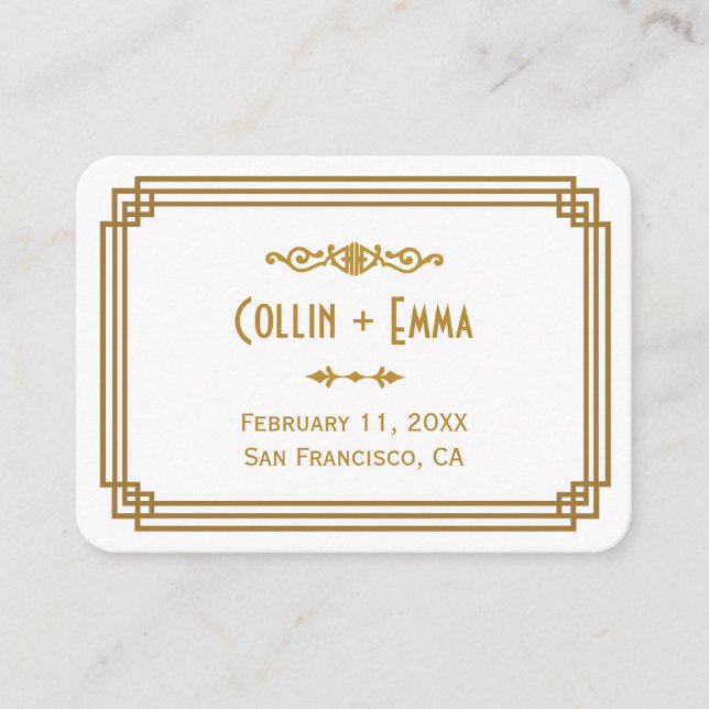 Art Deco White Wedding Place Cards (Front)
