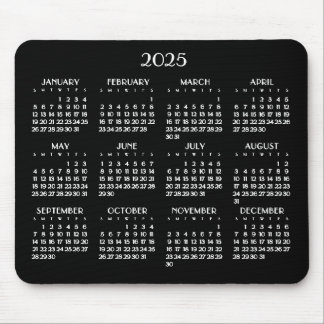 Art Deco White Yearly Calendar 2025 Mouse Pad