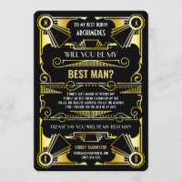 Art Deco Will You Be My Best Man Gold & Black