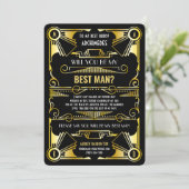 Art Deco Will You Be My Best Man Gold & Black Invitation (Standing Front)