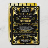 Art Deco Will You Be My Best Man Gold & Black Invitation (Front/Back)