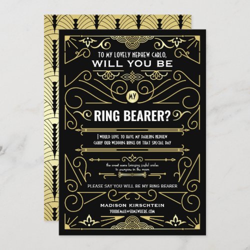 Art Deco Will You Be My Ring Bearer Gold Black Invitation