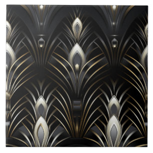 Art Deco Wings, White and Gold Ceramic Tile