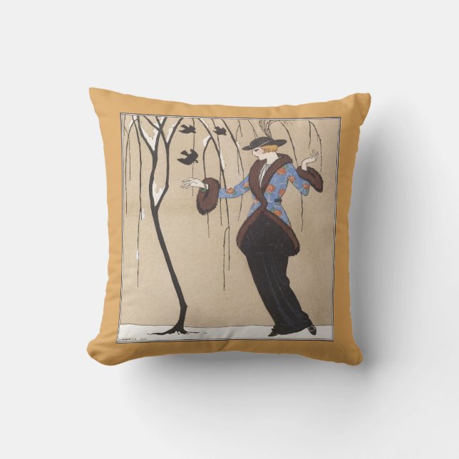 Art Deco Winter Scene Throw Pillow (Front)