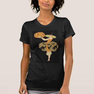 Art Deco Witch Jack O Lantern Pumpkin Black Cat T-Shirt