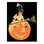 Art Deco Witch Jack O Lantern Pumpkin Black Cat Postcard | Zazzle