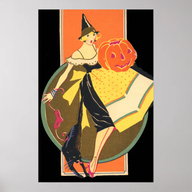 Art Deco Witch Jack O Lantern Pumpkin Poster | Zazzle