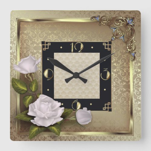 Art Deco with roses Square Wall Clock