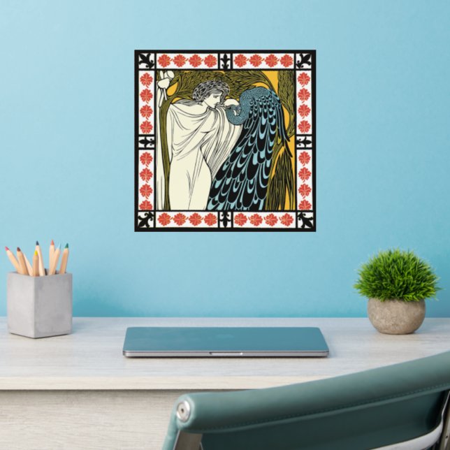 Art Deco Woman and Peacock Wall Decal (Home Office 2)