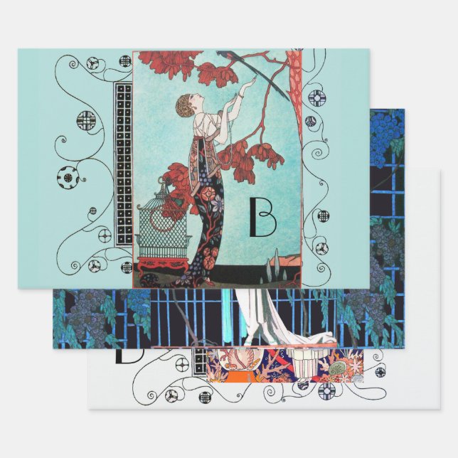 ART DECO WOMAN Beauty Fashion Wrapping Paper Sheets (Set)