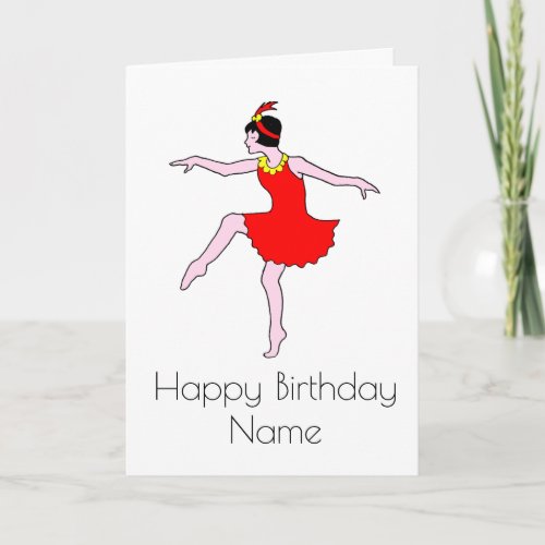 Art Deco Woman Dancer Red Dress Birthday Card
