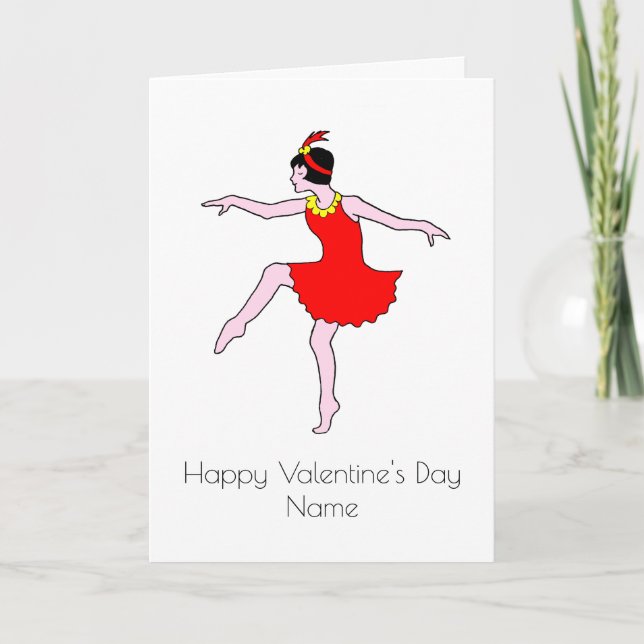 Art Deco Woman Dancer Red Dress Valentines Card (Front)