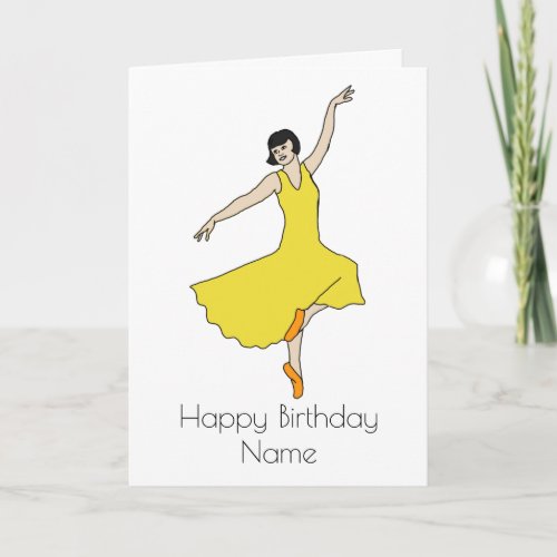 Art Deco Woman Dancing Yellow Dress Birthday Card