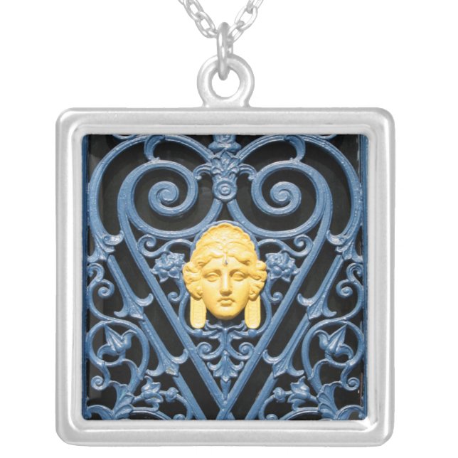 Art Deco Woman Head Heart Wrought Iron Necklace 3 (Front)