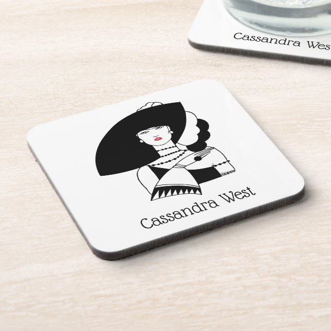 Art Deco Woman In Big Hat Gloves RL Beverage Coaster (Left Side)