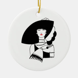 Art Deco Woman In Big Hat Gloves RL Ceramic Ornament