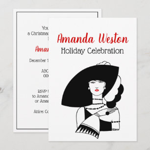 Art Deco Woman In Big Hat Gloves RL Christmas Xmas Invitation