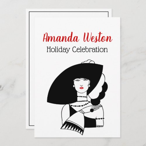 Art Deco Woman In Big Hat Gloves RL Christmas Xmas Invitation