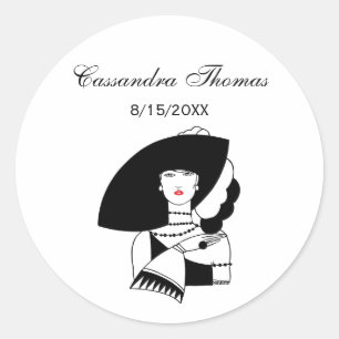 Art Deco Woman In Big Hat Gloves RL Classic Round Sticker