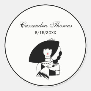 Art Deco Woman In Big Hat Gloves RL Classic Round Sticker