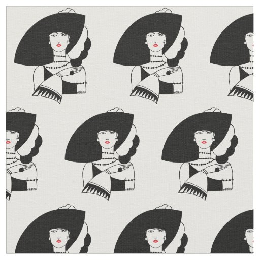 Art Deco Woman In Big Hat Gloves RL Fabric