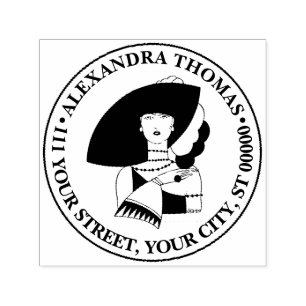 Art Deco Woman In Big Hat Gloves RL Name Address  Self-inking Stamp