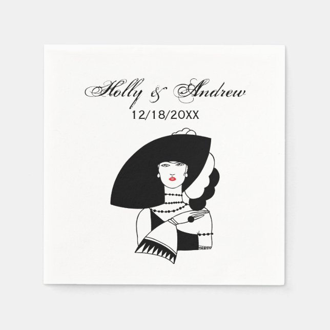 Art Deco Woman In Big Hat Gloves RL Napkins (Front)