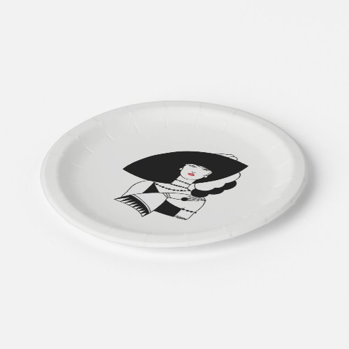 Art Deco Woman In Big Hat Gloves RL Paper Plates