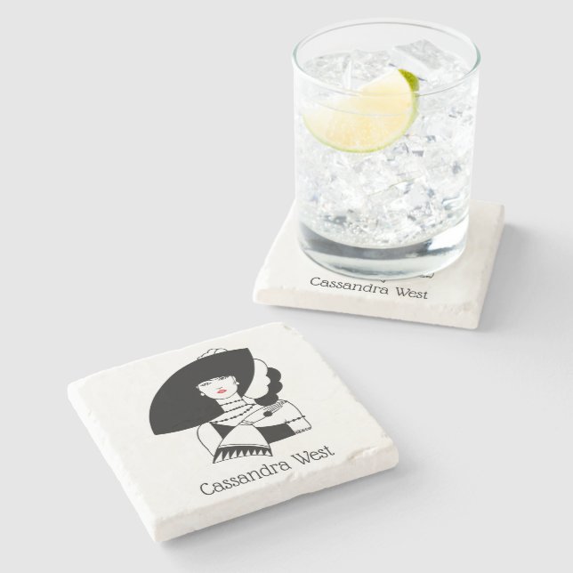 Art Deco Woman In Big Hat Gloves RL Stone Coaster (Side)