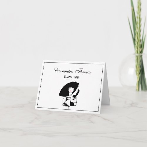 Art Deco Woman In Big Hat Gloves RL Thank You Card