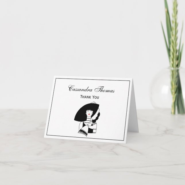 Art Deco Woman In Big Hat Gloves RL Thank You Card (Front)