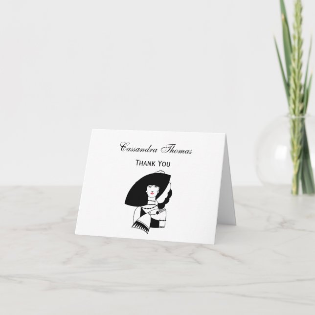 Art Deco Woman In Big Hat Gloves RL Thank You Card (Front)