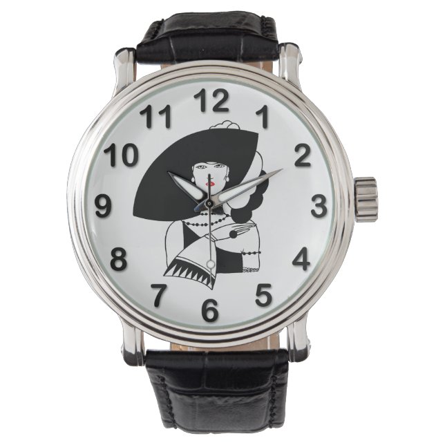 Art Deco Woman In Big Hat Gloves RL Watch (Front)