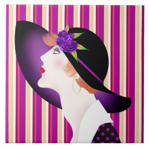 Art Deco Woman in Large Hat Tile
