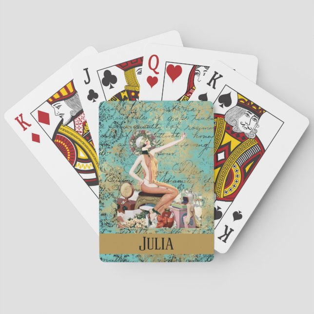 Art Deco Woman Personalized Poker Cards (Back)