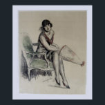 Art Deco Woman Poster<br><div class="desc">Lovely black and white pencil drawing of a beautiful woman dressed in 1920's fashion. Slight coloring of red.</div>