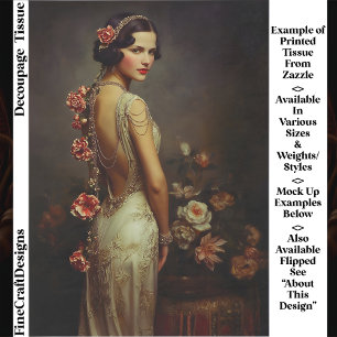 Art Deco Woman & Roses Portrait EZ8R Decoupage Tissue Paper